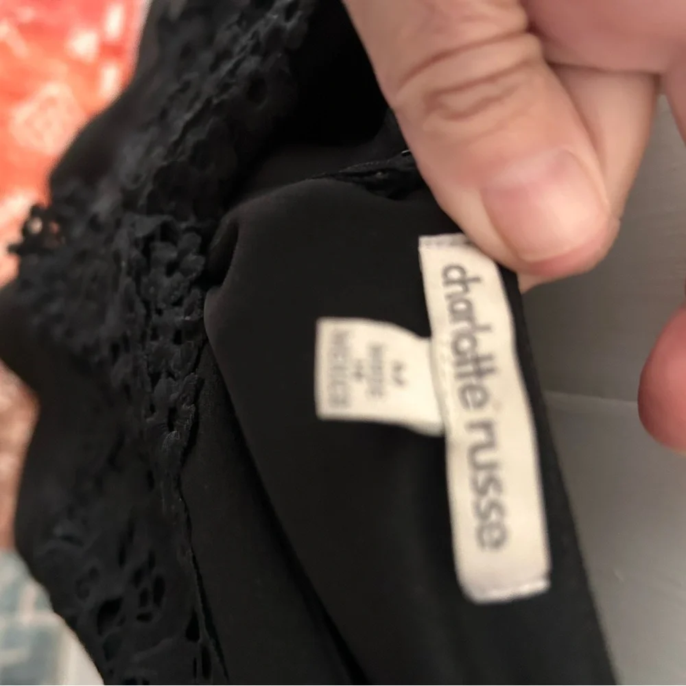 Charlotte Russe Black Lace Detail Dress with Straps and Back Slit, EXCELLENT UC - Picture 4 of 11